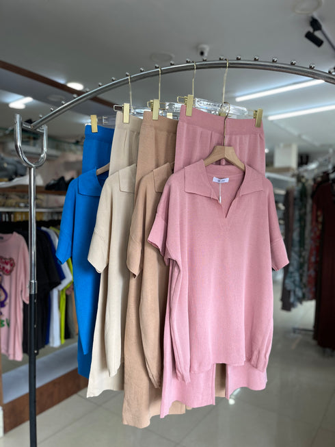 Pollo Collar Short Sleeves Pullover With Trousers Co-Ord Sets